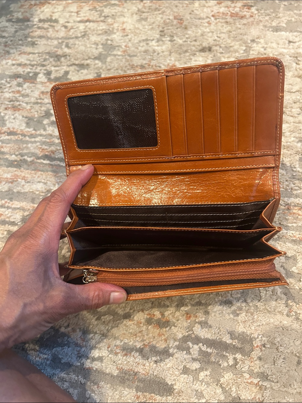 Leather Women’s Kattee brand Wallet Clutch in Cognac Brown - Picture 3 of 4
